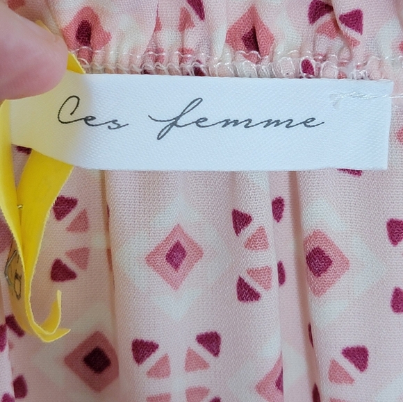 Ces Femme | Pink Geometric Diamond Mixed Print Tiered Dress - Picture 4 of 6